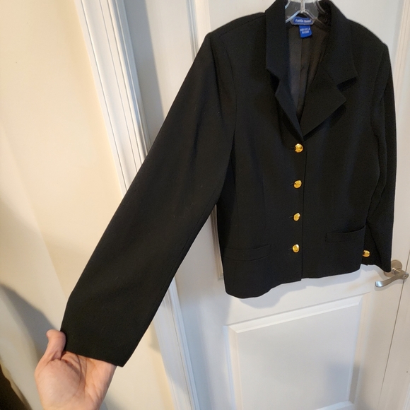 Austin Reed worsted wool black jacket blazer size 14, gold buttons, made in USA. - Picture 5 of 7